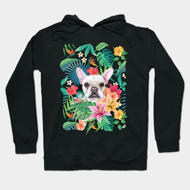 Tropical Cream White Frenchie French Bulldog 2 Hoodie by LulululuPainting